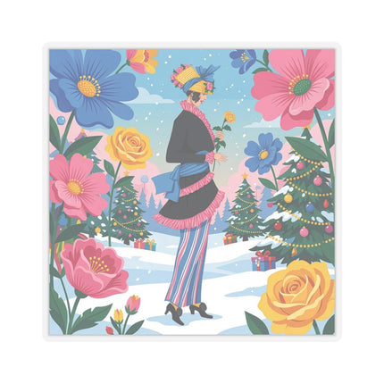 🌹🎄 The Golden Rose Of Winter Kiss-Cut Sticker – Art Deco Holiday Fantasy