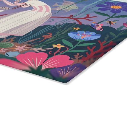 🐠🌸 The Lady Of The Enchanted Aquarium Glass Cutting Board – Art Deco Underwater Garden Fantasy