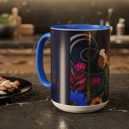 The Lady Of The Starlit Candles Colorful Mugs – Art Deco Theatrical Romance