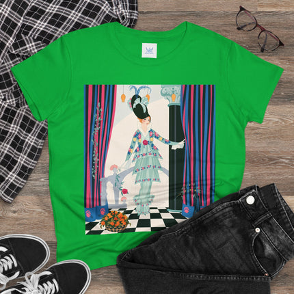 🌸🎭 The Lady Of The Garden Salon Cotton Tee – Art Deco Floral Elegance