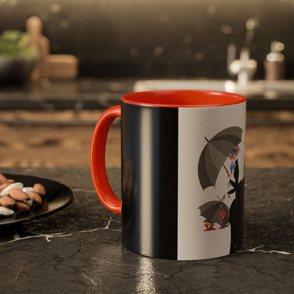 The Lady of Silver Umbrellas Colorful Mug (11oz, 15oz) – Art Deco Mystery, Elegant Fashion & Silver Dreamscape
