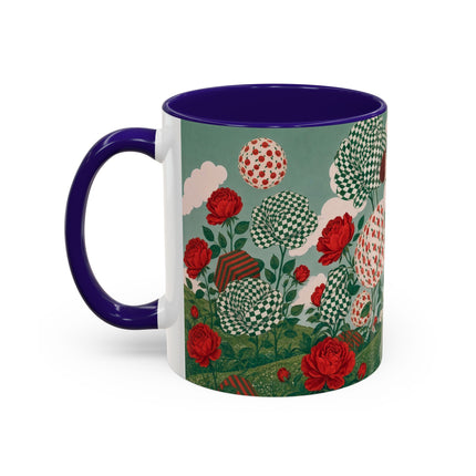 🌹💚 The Scarlet Rose Checkerboard Garden Colorful Mug – Art Deco Floral Whimsy