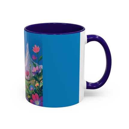 The Lady And The Moonlit Peak Colorful Mugs – Art Deco Alpine Garden Elegance