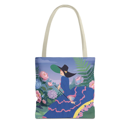 🌸💙 The Lady Of The Blue Garden Promenade Tote Bag – Art Deco Floral Fashion