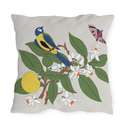 Blue Tit & Butterfly Outdoor Pillows – Spring Harmony & Delicate Beauty