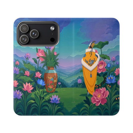 🌸🏔️ The Lady Of The Lotus Valley Flip Case – Art Deco Botanical Reverie