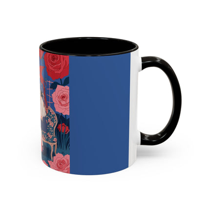 The Lady And The Scarlet Macaw Colorful Mugs – Art Deco Floral Elegance