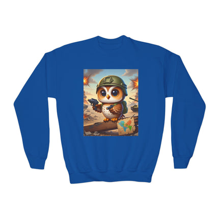 Owl on the Front Lines Youth Crewneck Sweatshirt – Courage, Wisdom & Quiet Strength