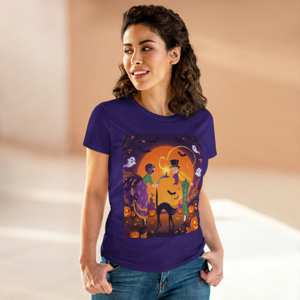 🎃🕯️ The Midnight Halloween Greeting Cotton Tee – Vintage Halloween Charm