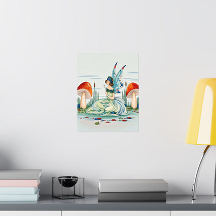 🧚🍄 The Lady Of The Enchanted Mushroom Garden Matte Vertical Poster – Art Deco Fairy Fantasy