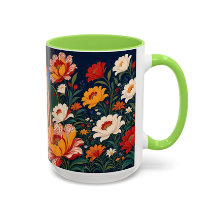 🌺🐦 The Enchanted Birdcage Garden Colorful Mug – Art Deco Floral Fantasy
