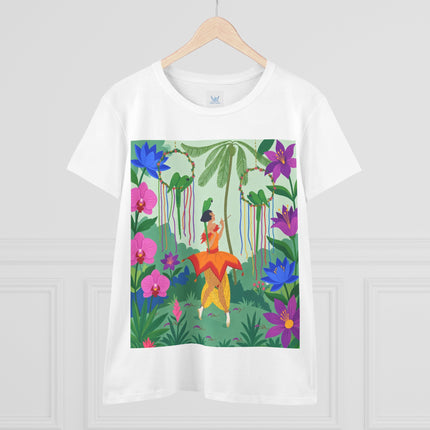 🌺🦜 The Tropical Garden Serenade Cotton Tee – Colorful Art Deco Fantasy