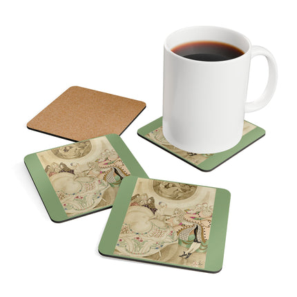 Sur talons rouges (On Red Heels) pl 01 by Gerda Wegener Corkwood Coaster Set
