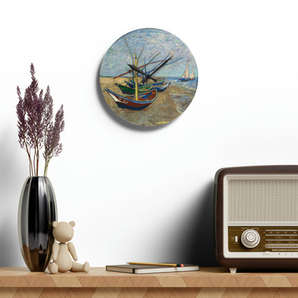 Fishing Boats by Vincent Van Gogh Acrylic Wall Clock, Round & Square