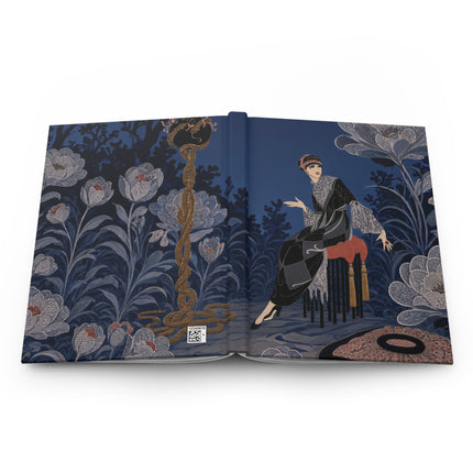 🌙🪷 The Lady Of The Moonlit Silver Garden Hardcover Journal – Art Deco Botanical Elegance