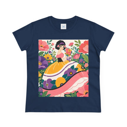 🌸💜 The Girl With The Flower Bouquet Cotton Tee – Art Deco Floral Whimsy