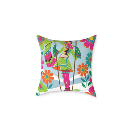 🌸⛷️ The Winter Flower Adventurer Square Pillow – Colorful Winter Ski Fantasy