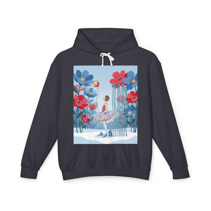 🌸❄️ Winter Flower Girl Unisex Lightweight Hooded Sweatshirt – Art Deco Floral Fantasy