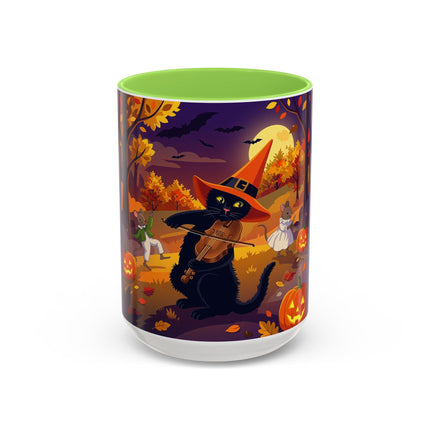 🐈‍⬛🎻 The Black Cat's Moonlit Melody Colorful Mug – Whimsical Halloween Music