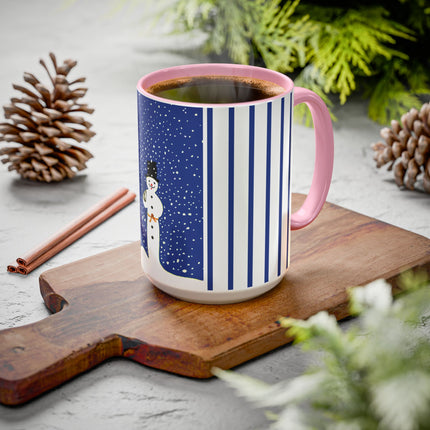 Snowman in Falling Snow Colorful Mugs (11oz, 15oz)