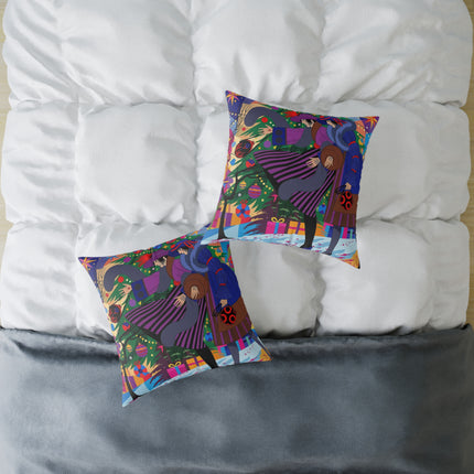 🎄✨ Christmas Among The Twinkling Trees Square Pillow – Art Deco Holiday Friendship