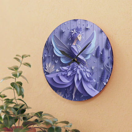 Lavender Fairy Acrylic Wall Clock, Round and Square