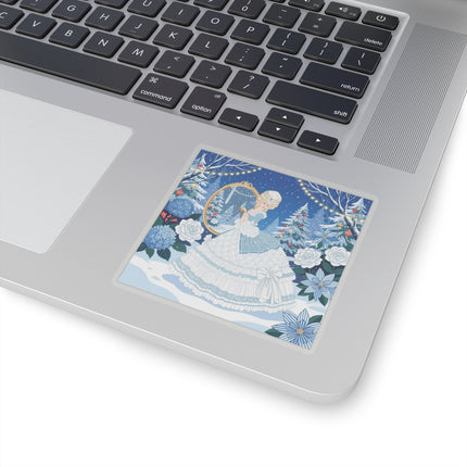 💙❄️ The Lady Of The Winter Looking Glass Kiss-Cut Sticker – Art Deco Christmas Fantasy