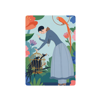 🪶🌸 The Lady And The Mysterious Bird Playing Cards – Art Deco Garden Mystery
