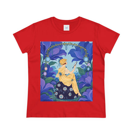 🪞🌺 The Enchanted Garden Mirror Cotton Tee – Art Deco Fashion Whimsy
