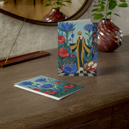 🌺✨ The Lady Of The Midnight Poppies Greeting Card – Art Deco Floral Elegance