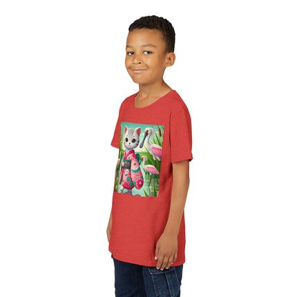 Geisha Kitten Strolls Among the Spoonbills Youth Short Sleeve Tee