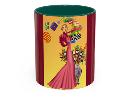 Elegant Holiday Woman with Gifts Colorful Mugs (11oz, 15oz)