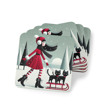 Red Sled & Curious Cats Coasters