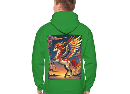 Flame-Winged Horse at Sunset – Heavy Blend™ Hooded Sweatshirt