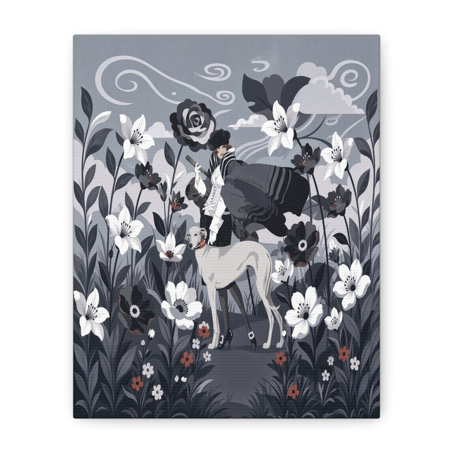 🖤🌸 The Greyhound Floral Promenade Placemat – Art Deco Monochrome Fashion