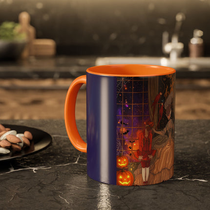 🌙🎃 The Moonlit Parlor Masquerade Colorful Mug – Elegant Halloween Romance