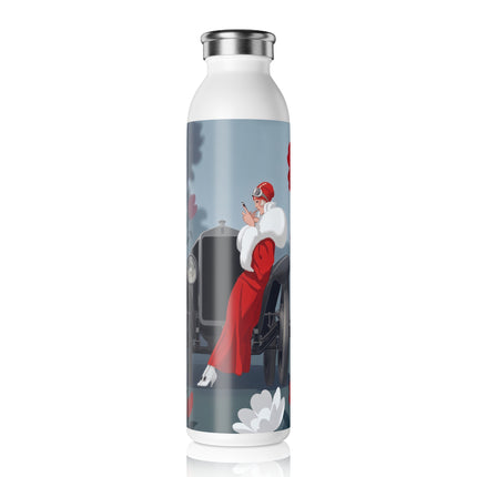 🚗🌺 The Lady Of The Grand Touring Car Slim Water Bottle – Art Deco Motoring Elegance