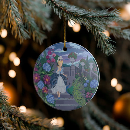 🦚🌸 The Peacock Garden Terrace Ceramic Ornament – Art Deco Floral Elegance