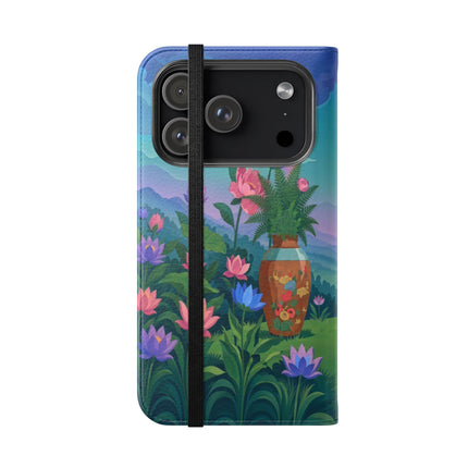 🌸🏔️ The Lady Of The Lotus Valley Flip Case – Art Deco Botanical Reverie