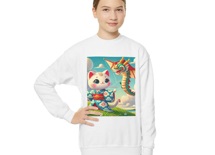 Geisha Kitten and the Dragon Kite Youth Crewneck Sweatshirt