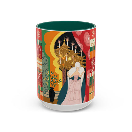 ❤️ The Lady Of The Candlelit Christmas Alcove Colorful Mug – Art Deco Holiday Elegance