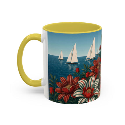 ⛵🌹 The Seaside Rose Traveler Colorful Mug – Art Deco Floral Elegance