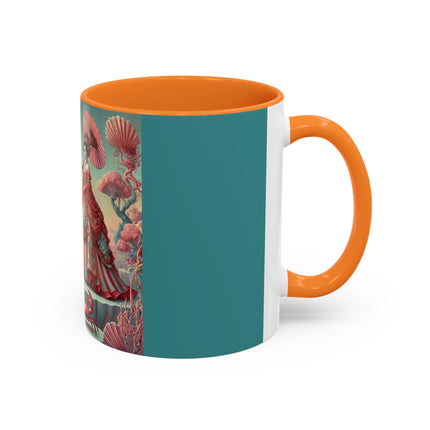 Cherry Blossom Courtesans & Crimson Crab Colorful Mug – Imperial Elegance & Playful Charm