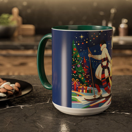 🌙🎿 The Moonlit Christmas Skier Colorful Mug – Whimsical Holiday Fantasy