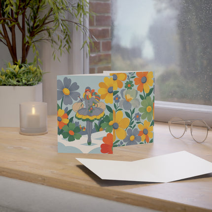 🌼❄️ The Lady Of The Winter Flower Garden Greeting Card – Art Deco Holiday Whimsy