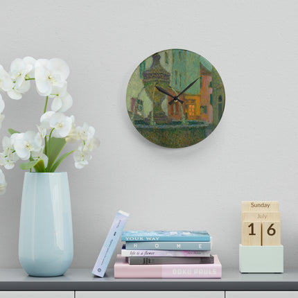 La Fontaine, Saint-Paul De Vence by Henri Le Sidaner Acrylic Wall Clock, Round & Square
