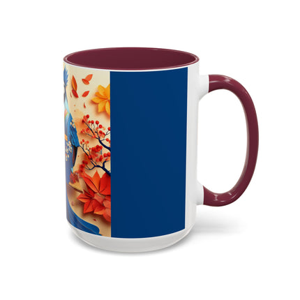 Blue Jay at an Autumn Tea Ceremony Colorful Mugs (11oz, 15oz)