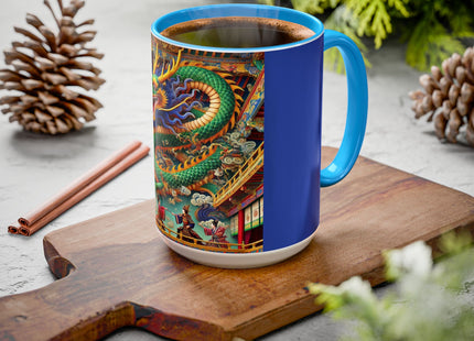 Tibetan Dragon Over Kabuki Duel Colorful Mugs (11oz, 15oz)