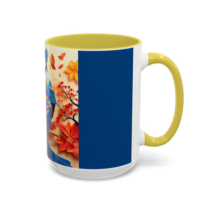 Blue Jay at an Autumn Tea Ceremony Colorful Mugs (11oz, 15oz)