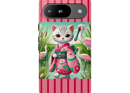 Geisha Kitten Strolls Among the Spoonbills Phone Cases